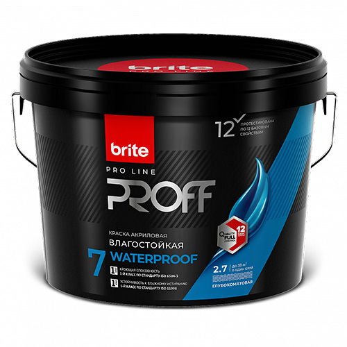 Краска BRITE PROFESSIONAL интерьерная влагостойкая глубокоматовая база С, ведро 2,7 л